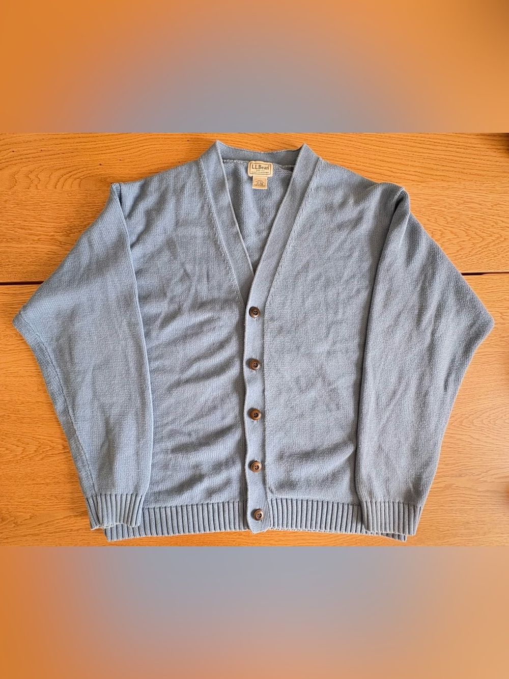 L.L. Bean Cardigan Sweater Mens XL Regular Blue 100% Cotton V-Neck Button Up